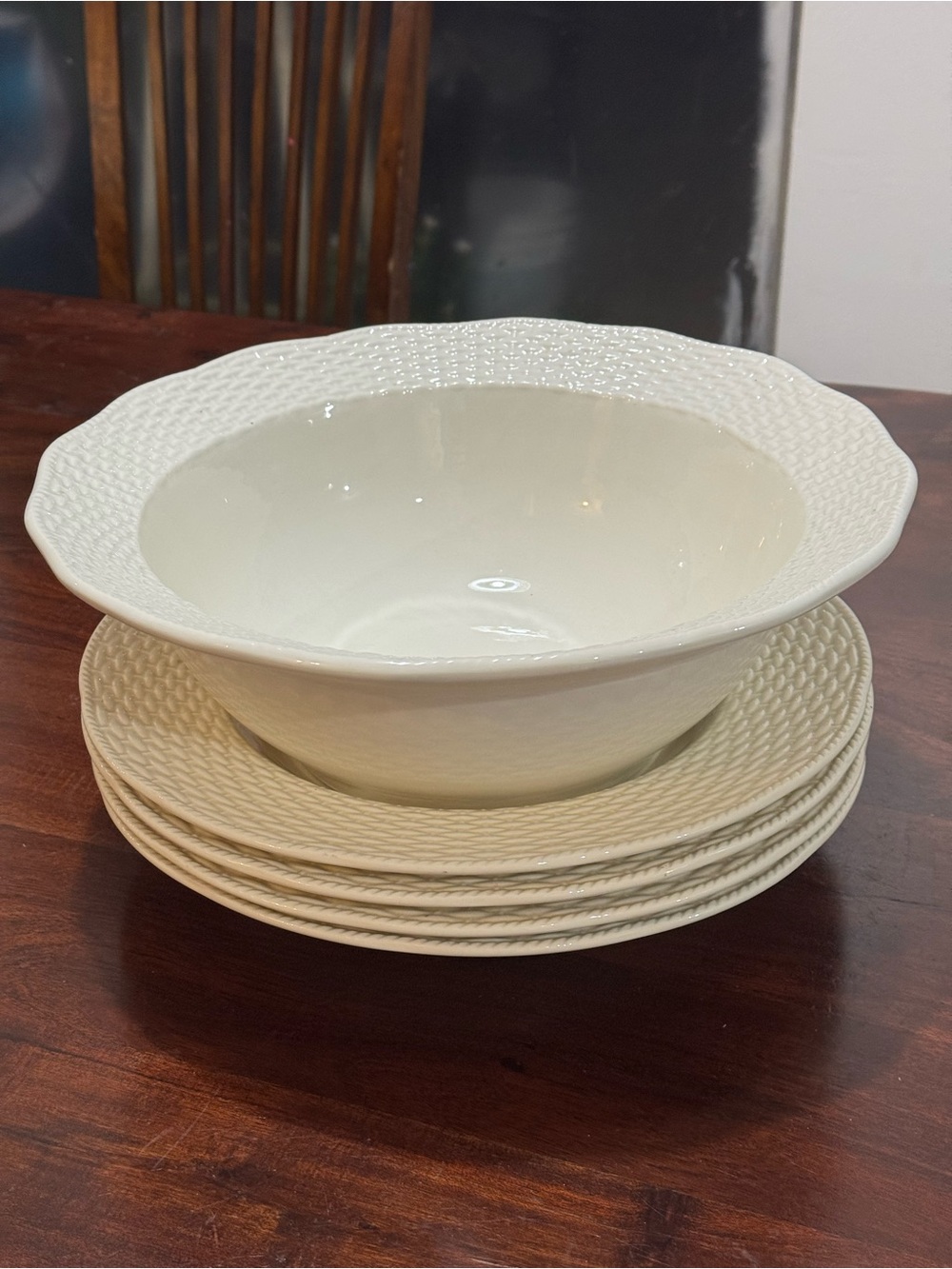 Mikasa Country Manor Ff 002 Pasta Serving Bowl & Pasta Plates 5 Pc Set Vintage